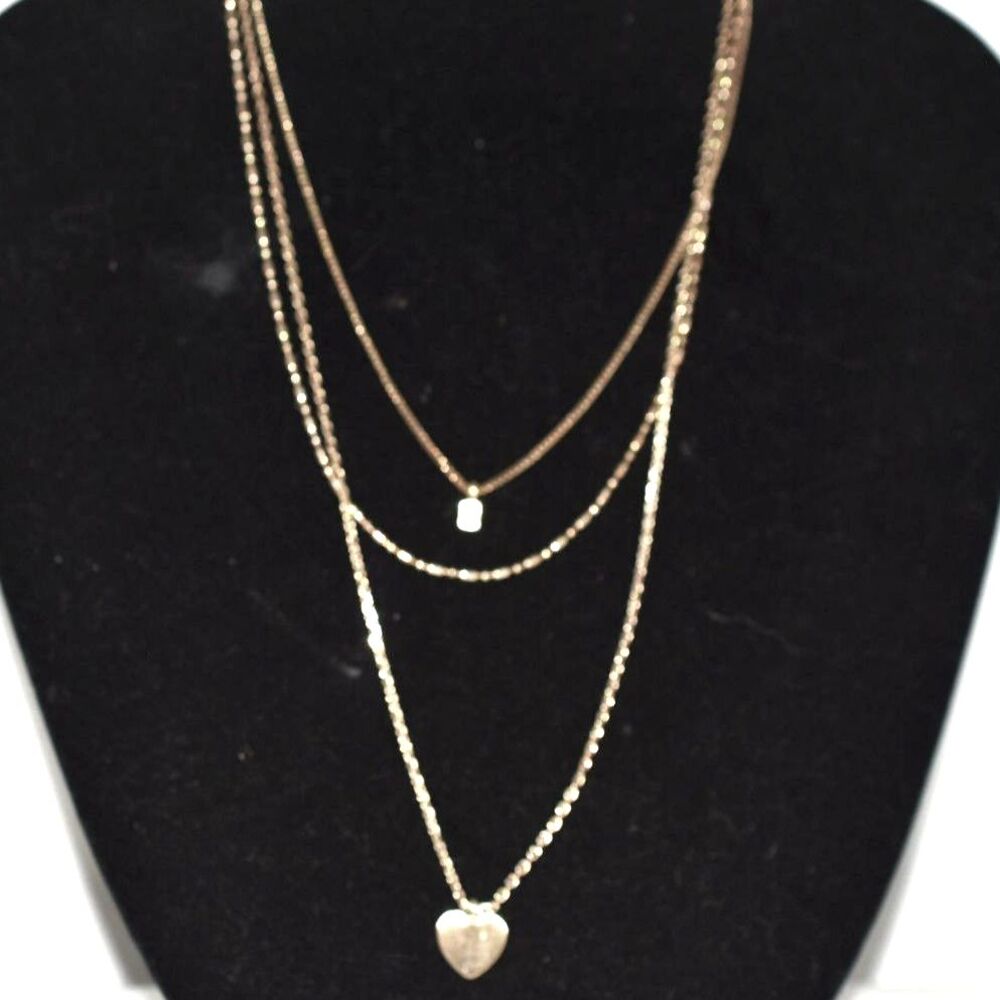 Contemporary Triple Layer Heart/Charm Gold Tone Link Chain 18" Casual Necklace